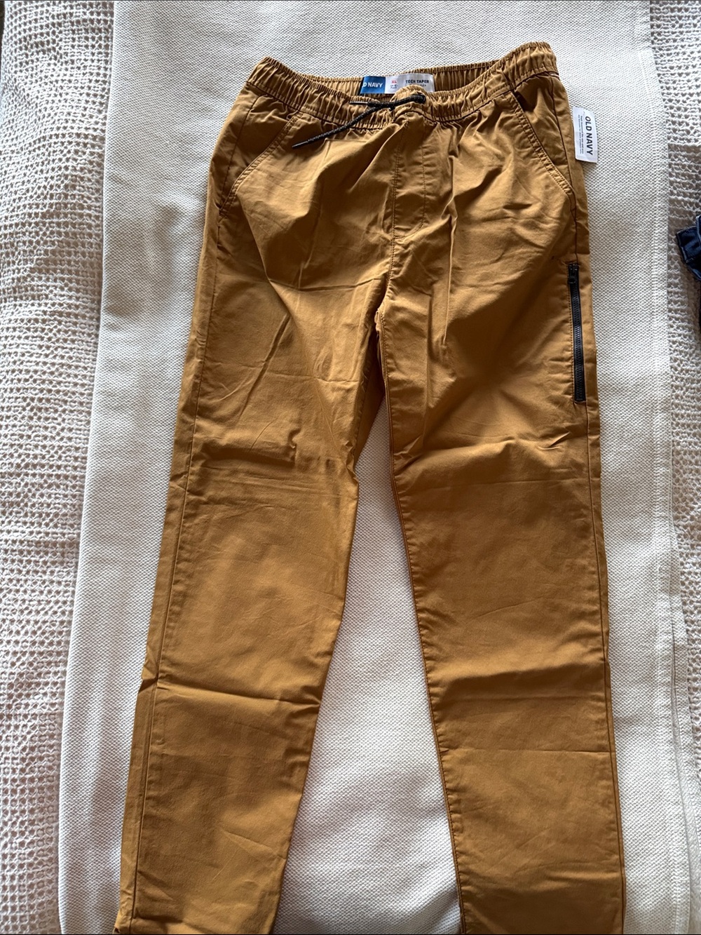 Old Navy Boys Tech Taper Drawstring Pants in Mustard Brown